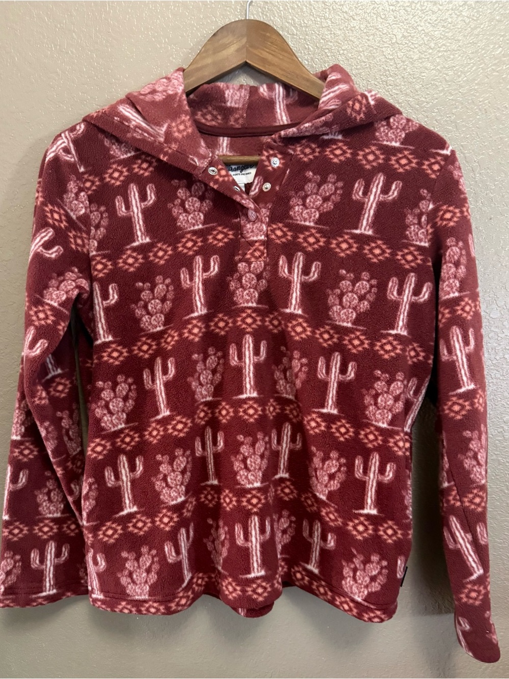 Wrangler Kids Burgundy Cactus Print Hooded Pullover
